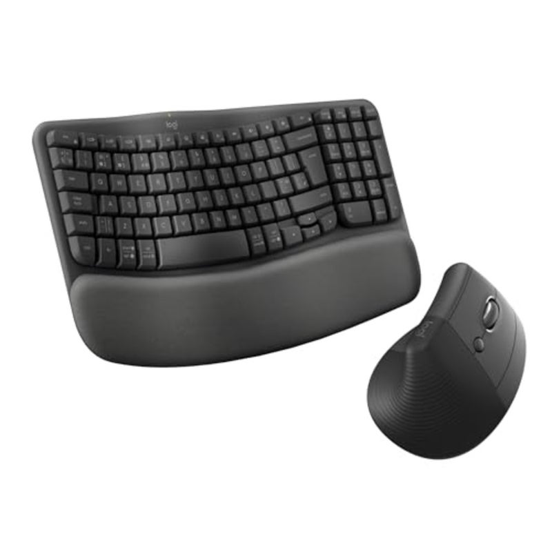 Wave Keys and Lift Vertical Mouse - Ergonomic Wireless Keyboard and Mouse Combo - with Cushioned Palm Rest, Easy-Switch, Bluetooth, for Multi-OS, Windows/Mac, US/INTL - Graphite - Image 1