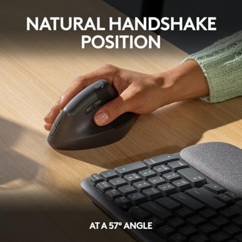 Wave Keys and Lift Vertical Mouse - Ergonomic Wireless Keyboard and Mouse Combo - with Cushioned Palm Rest, Easy-Switch, Bluetooth, for Multi-OS, Windows/Mac, US/INTL - Graphite - Image 5