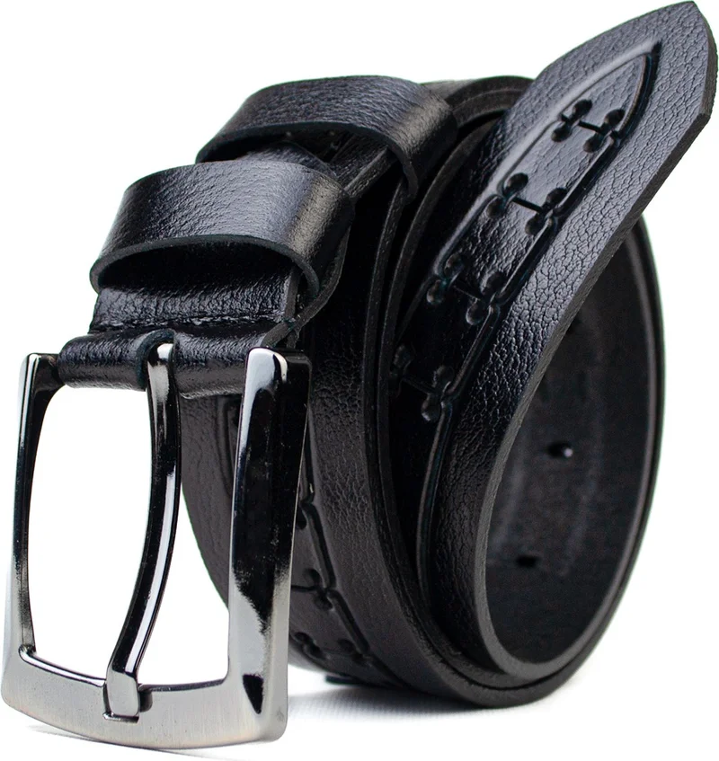 Gayış 4cm Genuine Buffalo Leather Black Men's Belt Jeans-Fabric Trousers Compatible Men's Belt Gift