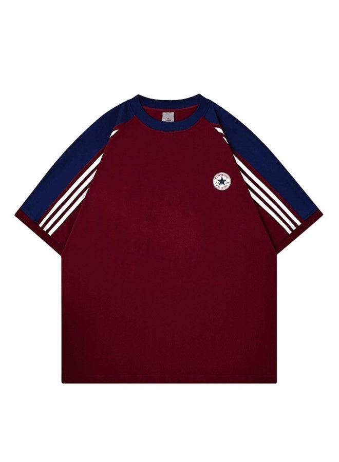 كونفرس CONVERSE retro striped raglan sleeves round neck T-shirt loose cover meat men and women street wind star badge short sleeve shirt - Image 3