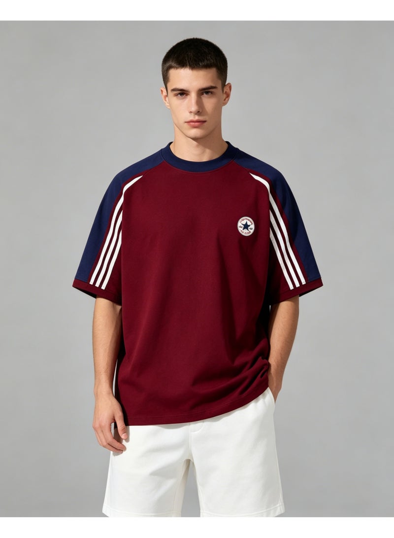 كونفرس CONVERSE retro striped raglan sleeves round neck T-shirt loose cover meat men and women street wind star badge short sleeve shirt - Image 5