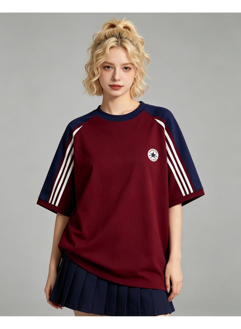كونفرس CONVERSE retro striped raglan sleeves round neck T-shirt loose cover meat men and women street wind star badge short sleeve shirt - Image 2
