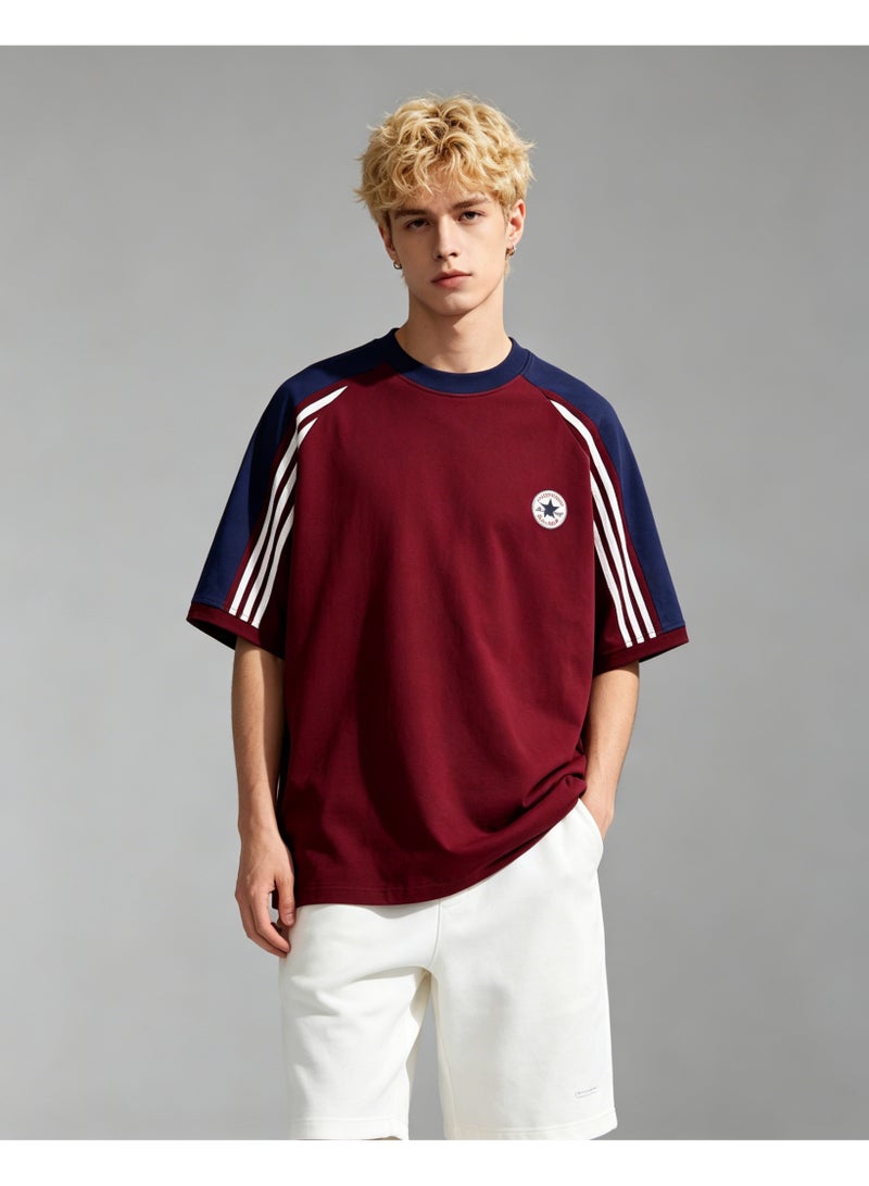 كونفرس CONVERSE retro striped raglan sleeves round neck T-shirt loose cover meat men and women street wind star badge short sleeve shirt - Image 1