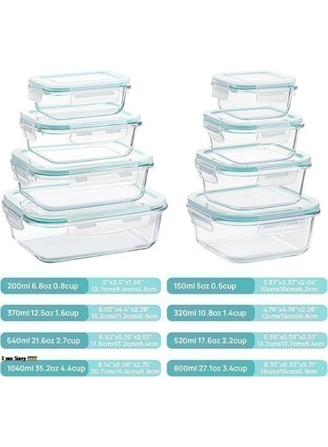 Green Tiger 8 Pack Glass Meal Prep Containers with Leak Proof Locking Lids, Airtight Food Storage Containers for Microwave, Oven, Freezer and Dishwasher, BPA Free, Green - Image 4