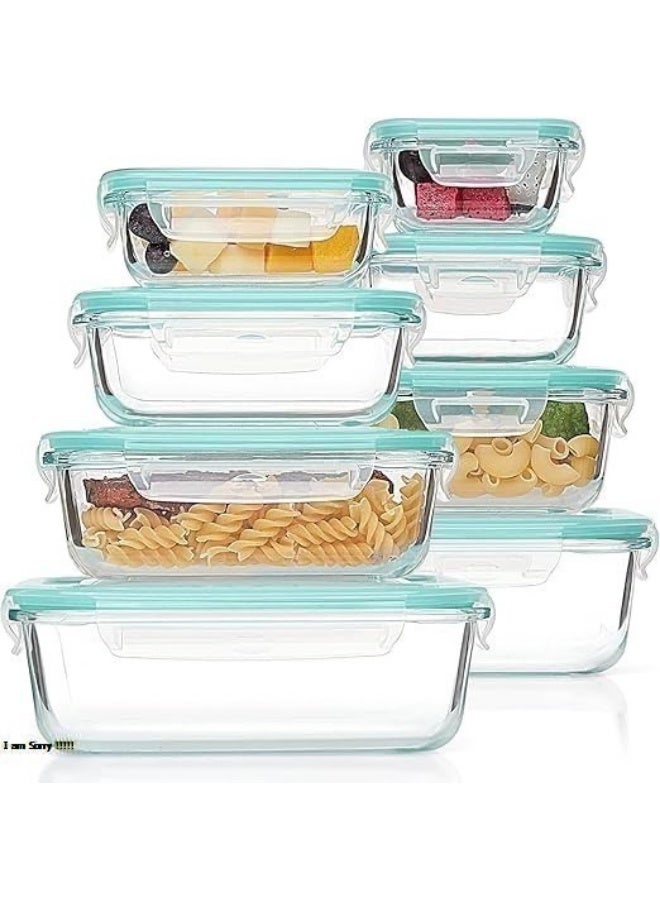 Green Tiger 8 Pack Glass Meal Prep Containers with Leak Proof Locking Lids, Airtight Food Storage Containers for Microwave, Oven, Freezer and Dishwasher, BPA Free, Green - Image 1