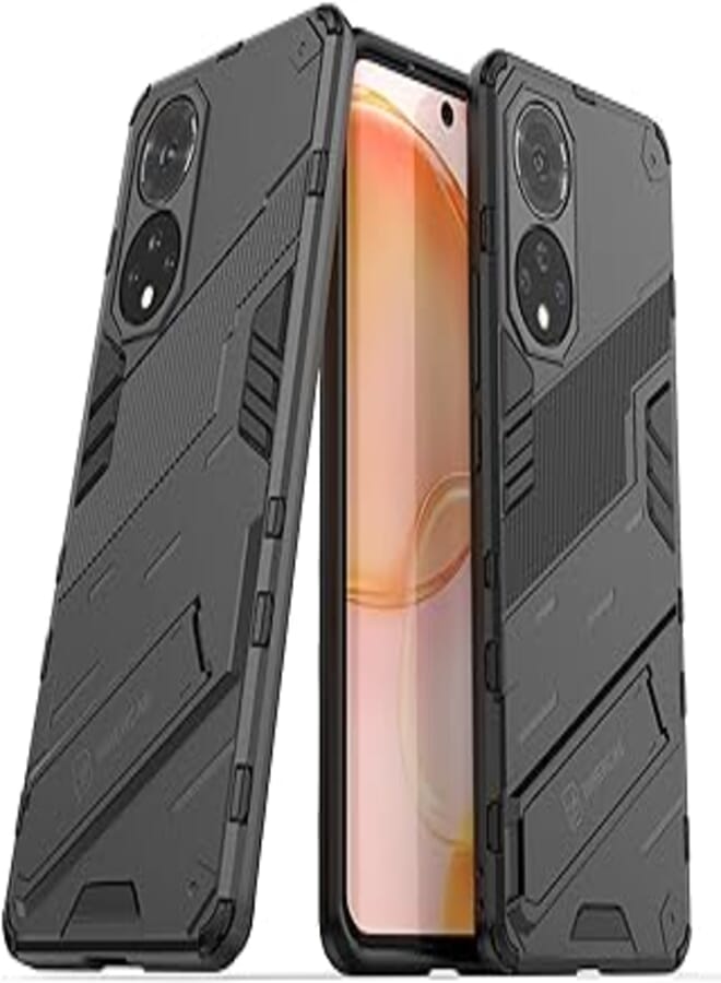 TPU Shockproof Phone Case with Invisible Holder For Huawei Honor 50 5G Punk Armor 2 in 1 PC (Black)