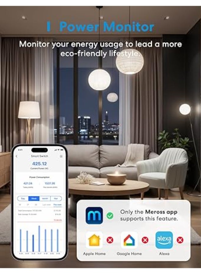 Meross Matter Smart Light Switch with Energy Monitor, Wireless Relay WiFi Switch with Matter Simple - Image 3
