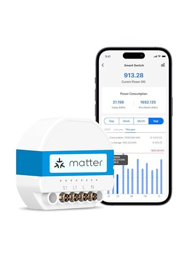 Meross Matter Smart Light Switch with Energy Monitor, Wireless Relay WiFi Switch with Matter Simple - Image 1