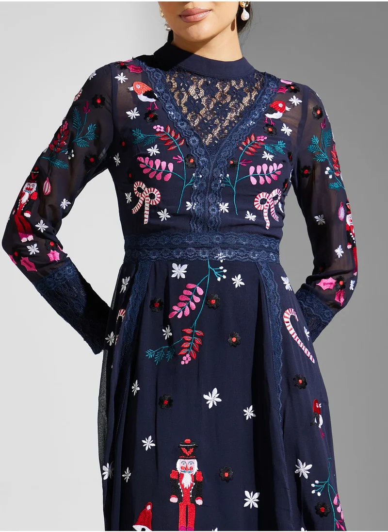 Frock and Frill Floral Embroidered Dress