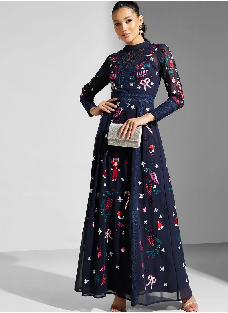 Frock and Frill Floral Embroidered Dress