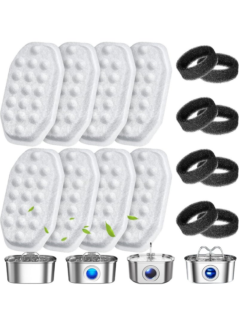 16 Pack Cat Water Fountain Filters Replacement & Pre-Filter Sponges for 108oz/3.2 Stainless Steel Pet Water Fountain with Water Level Window - Image 1