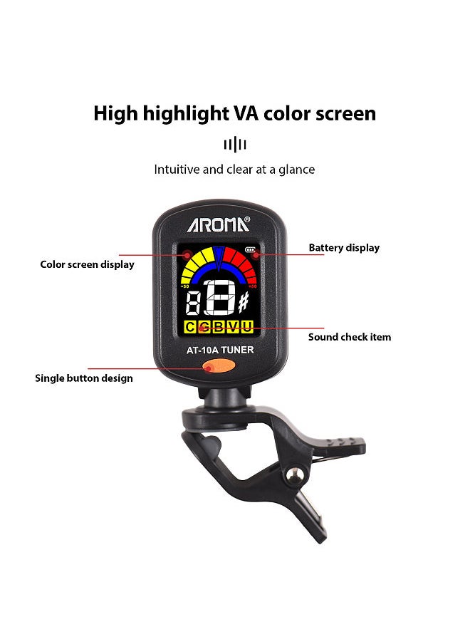 Aroma Guitar Tuner Clip On for Chromatic Guitar Bass Violin Ukulele Color LCD Display Screen Portable Guitar Tuner with Foldable Rotating Clip Universal Guitar Accessories  - Image 3