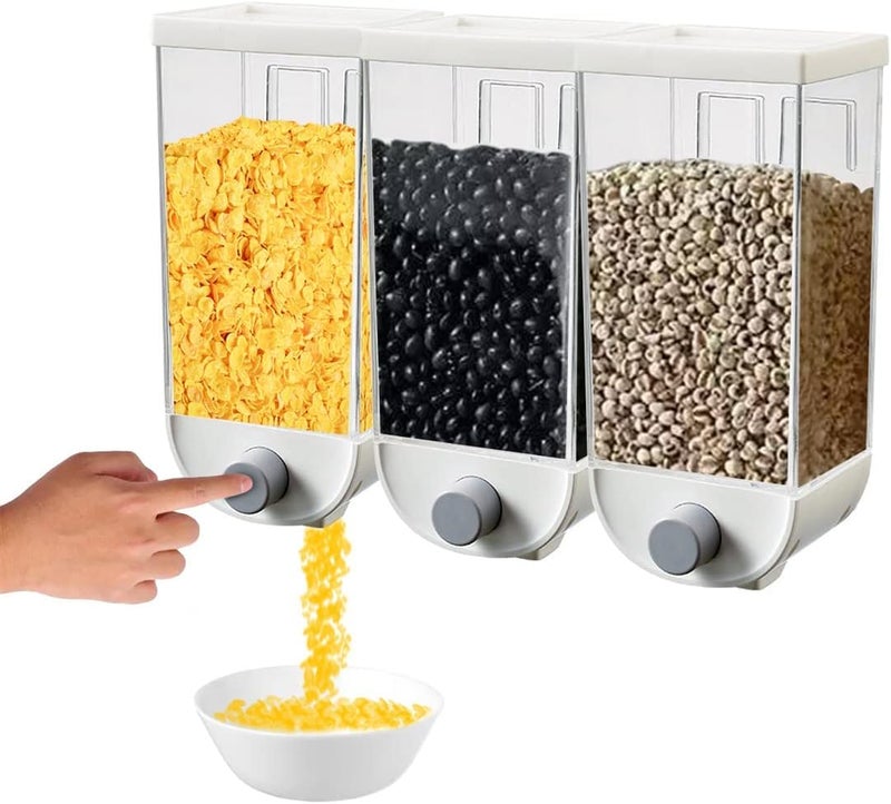 hanso (3 Pack) Wall-Mounted Cereal Dispenser, Kitchen Food Storage,Dry Food Snack Grain Canister Food Storage Organizer for Beans,Oatmeal, Food Dispenser, Dry Food Cereal Dispenser 1.5L=1.5KG - Image 1