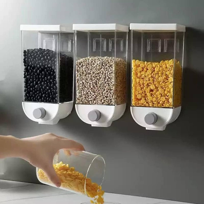 hanso (3 Pack) Wall-Mounted Cereal Dispenser, Kitchen Food Storage,Dry Food Snack Grain Canister Food Storage Organizer for Beans,Oatmeal, Food Dispenser, Dry Food Cereal Dispenser 1.5L=1.5KG - Image 2
