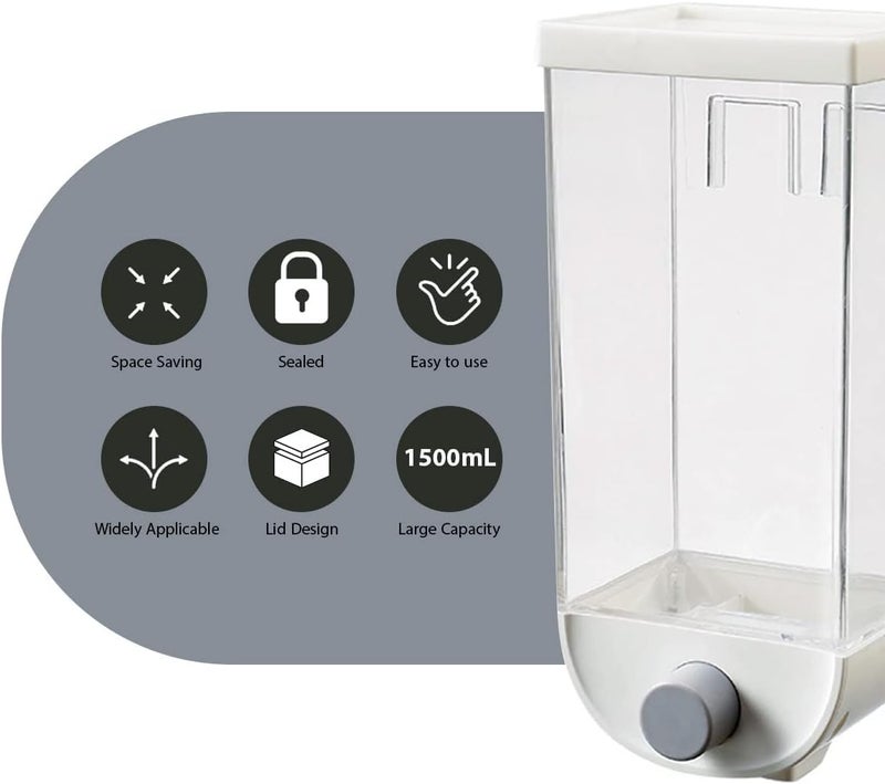 hanso (3 Pack) Wall-Mounted Cereal Dispenser, Kitchen Food Storage,Dry Food Snack Grain Canister Food Storage Organizer for Beans,Oatmeal, Food Dispenser, Dry Food Cereal Dispenser 1.5L=1.5KG - Image 4