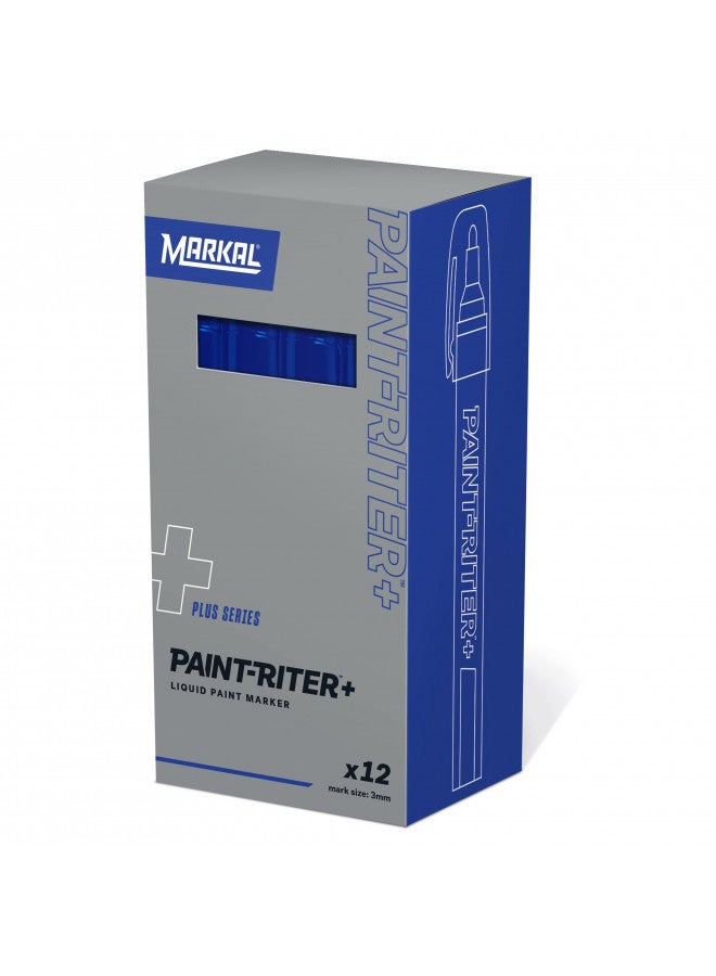 Markal 96965- Paint-Riter+ Oily Surface Liquid Paint Marker with 1/8in Bullet Tip, For Superior Marking Performance on Oily and Greasy Surfaces, Blue Color (Pack of 12), Made in USA - Image 2