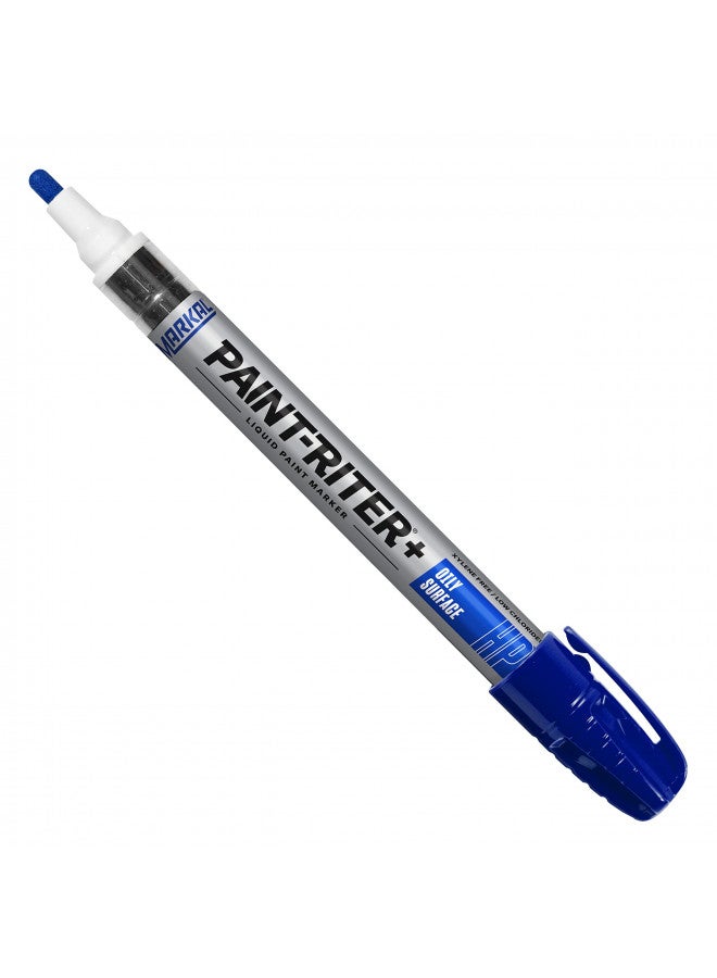 Markal 96965- Paint-Riter+ Oily Surface Liquid Paint Marker with 1/8in Bullet Tip, For Superior Marking Performance on Oily and Greasy Surfaces, Blue Color (Pack of 12), Made in USA - Image 1