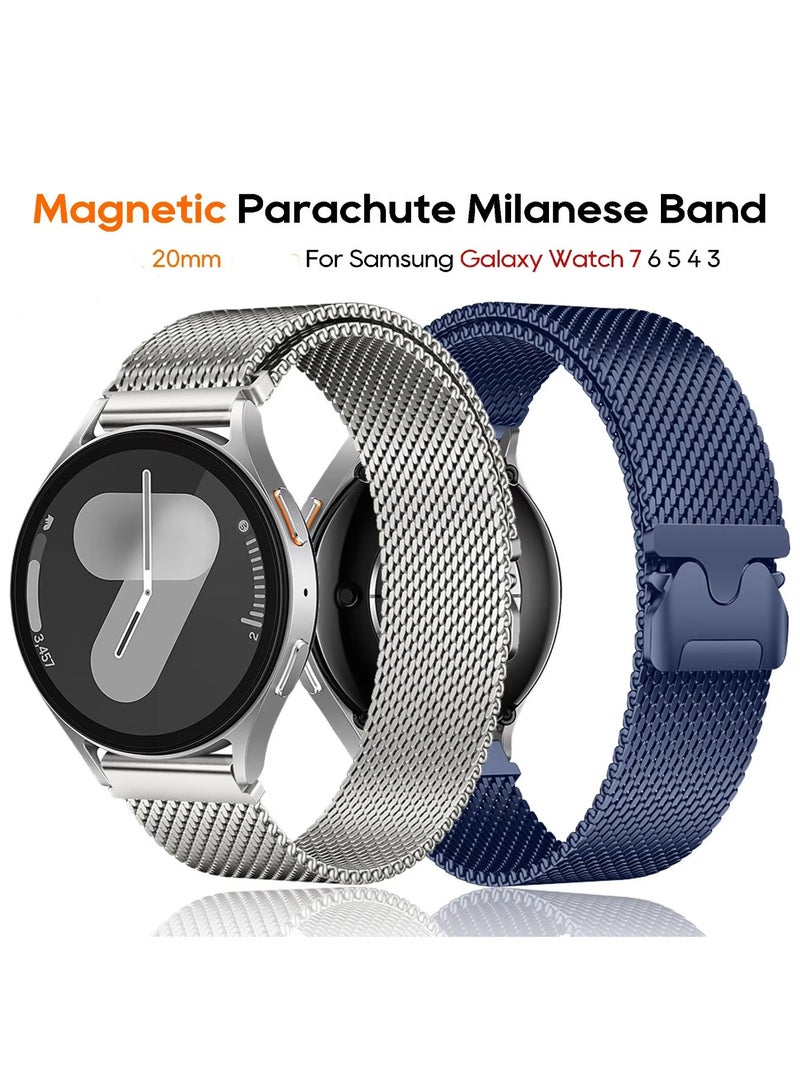 Metal Band for Samsung Galaxy Watch 7 6 5 4 FE 40mm 44mm Watch 5 Pro 45mm 20mm Stainless Steel Mesh Wristband Compatible with Women Men (Silver) - Image 2