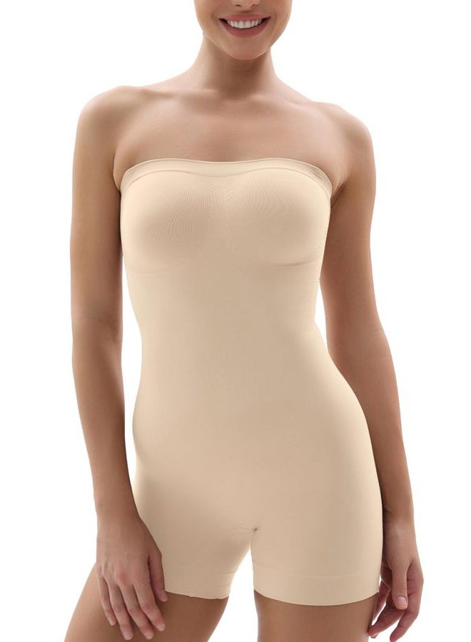 SHAPERX Strapless Shortie Bodysuit for Women Tummy Control Shapewear Seamless Sculpt Body Shaper with Removable Straps, Beige Shorts, XXL-3XL - Image 1