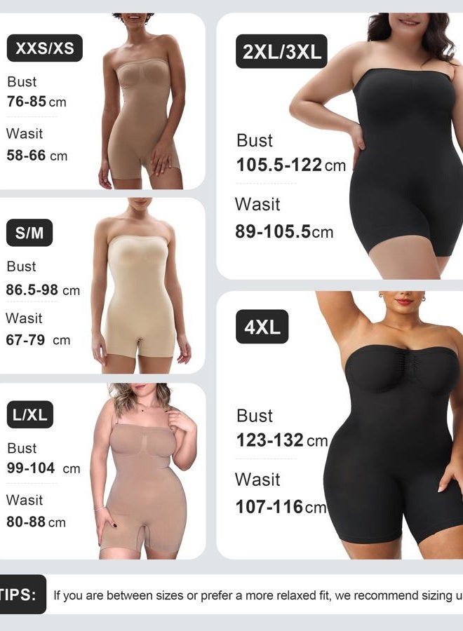 SHAPERX Strapless Shortie Bodysuit for Women Tummy Control Shapewear Seamless Sculpt Body Shaper with Removable Straps, Beige Shorts, XXL-3XL - Image 3