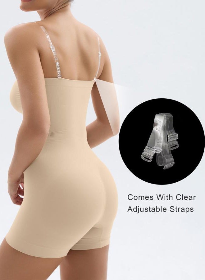 SHAPERX Strapless Shortie Bodysuit for Women Tummy Control Shapewear Seamless Sculpt Body Shaper with Removable Straps, Beige Shorts, XXL-3XL - Image 5