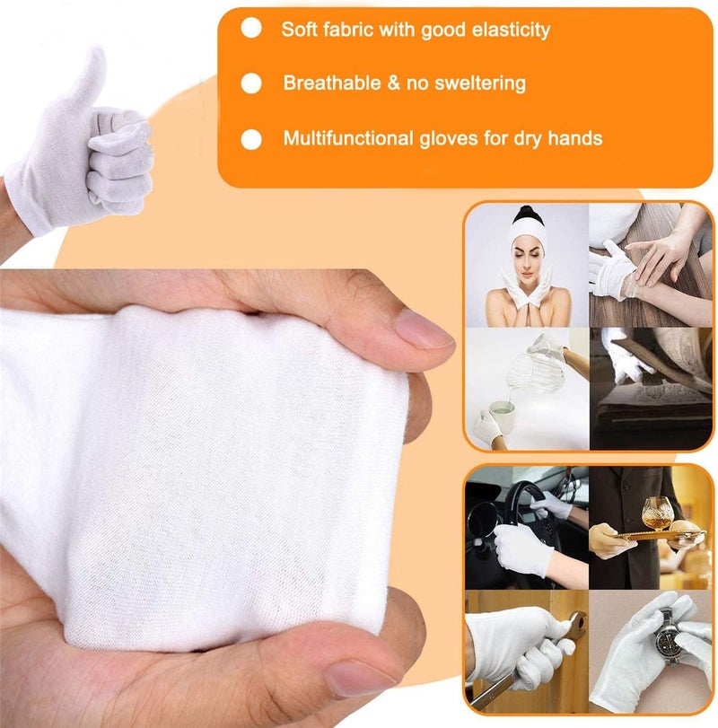 12Pairs White Cotton Gloves for Eczema and Dry Hands - Breathable Work Glove Liners - Moisturizing SPA Gloves - Soft Jewelry Inspection Gloves - Stretchy Fit Cotton Cloth Gloves for Most Women - Image 2