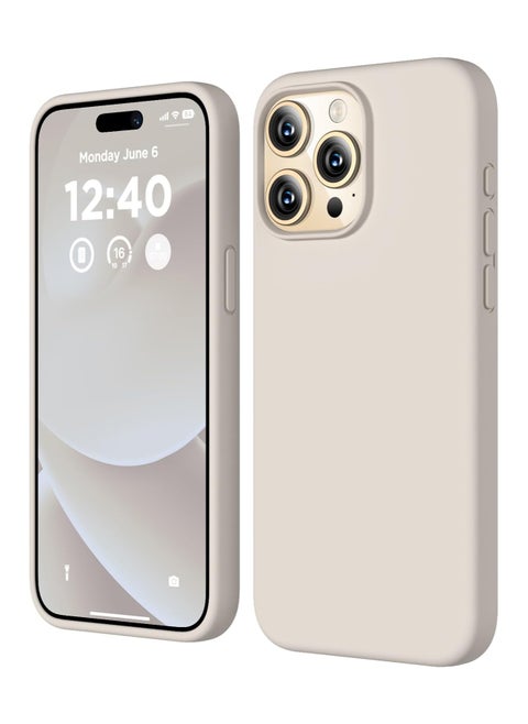 Compatible with iPhone 15 Pro Max Case, Liquid Silicone Case, Full Body Shockproof Protective Cover Slim Thin Phone Case with [Soft Anti-Scratch Microfiber Lining], 6.7 inch-Stone