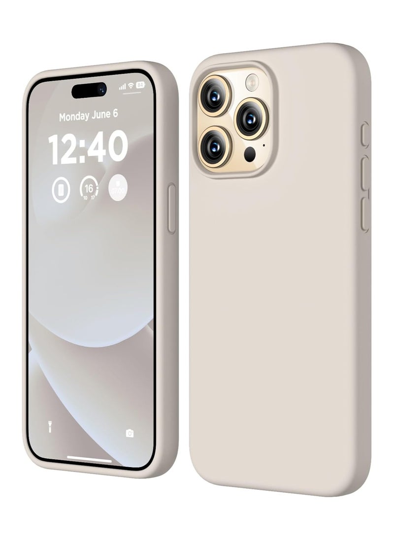 Compatible with iPhone 15 Pro Max Case, Liquid Silicone Case, Full Body Shockproof Protective Cover Slim Thin Phone Case with [Soft Anti-Scratch Microfiber Lining], 6.7 inch-Stone