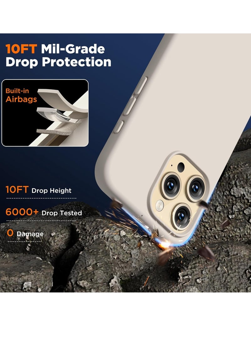 Compatible with iPhone 15 Pro Max Case, Liquid Silicone Case, Full Body Shockproof Protective Cover Slim Thin Phone Case with [Soft Anti-Scratch Microfiber Lining], 6.7 inch-Stone