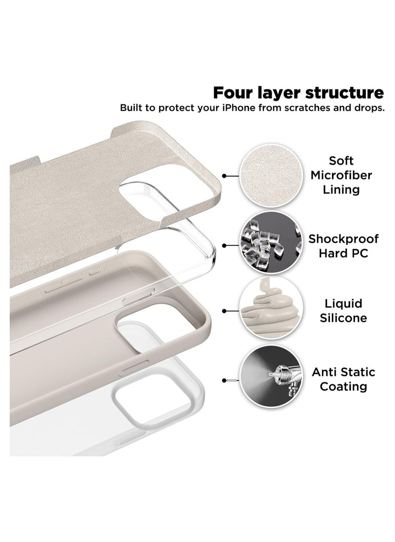Compatible with iPhone 15 Pro Max Case, Liquid Silicone Case, Full Body Shockproof Protective Cover Slim Thin Phone Case with [Soft Anti-Scratch Microfiber Lining], 6.7 inch-Stone