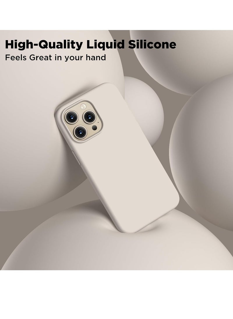 Compatible with iPhone 15 Pro Max Case, Liquid Silicone Case, Full Body Shockproof Protective Cover Slim Thin Phone Case with [Soft Anti-Scratch Microfiber Lining], 6.7 inch-Stone