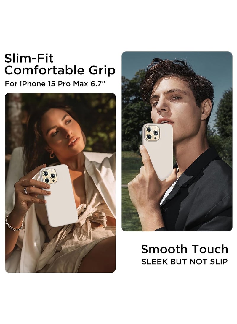 Compatible with iPhone 15 Pro Max Case, Liquid Silicone Case, Full Body Shockproof Protective Cover Slim Thin Phone Case with [Soft Anti-Scratch Microfiber Lining], 6.7 inch-Stone