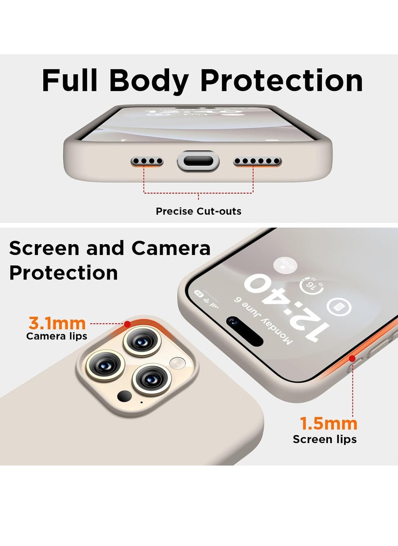 Compatible with iPhone 15 Pro Max Case, Liquid Silicone Case, Full Body Shockproof Protective Cover Slim Thin Phone Case with [Soft Anti-Scratch Microfiber Lining], 6.7 inch-Stone