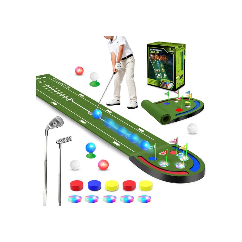 VATOS Golf Putting Mat Indoor for Kids Golf Game Set with LED Balls Glow Holes Irons Putters Portable Putting Green Outdoor for Home Backyard Party Golfs Toy Gifts for Kids 614 - Image 2