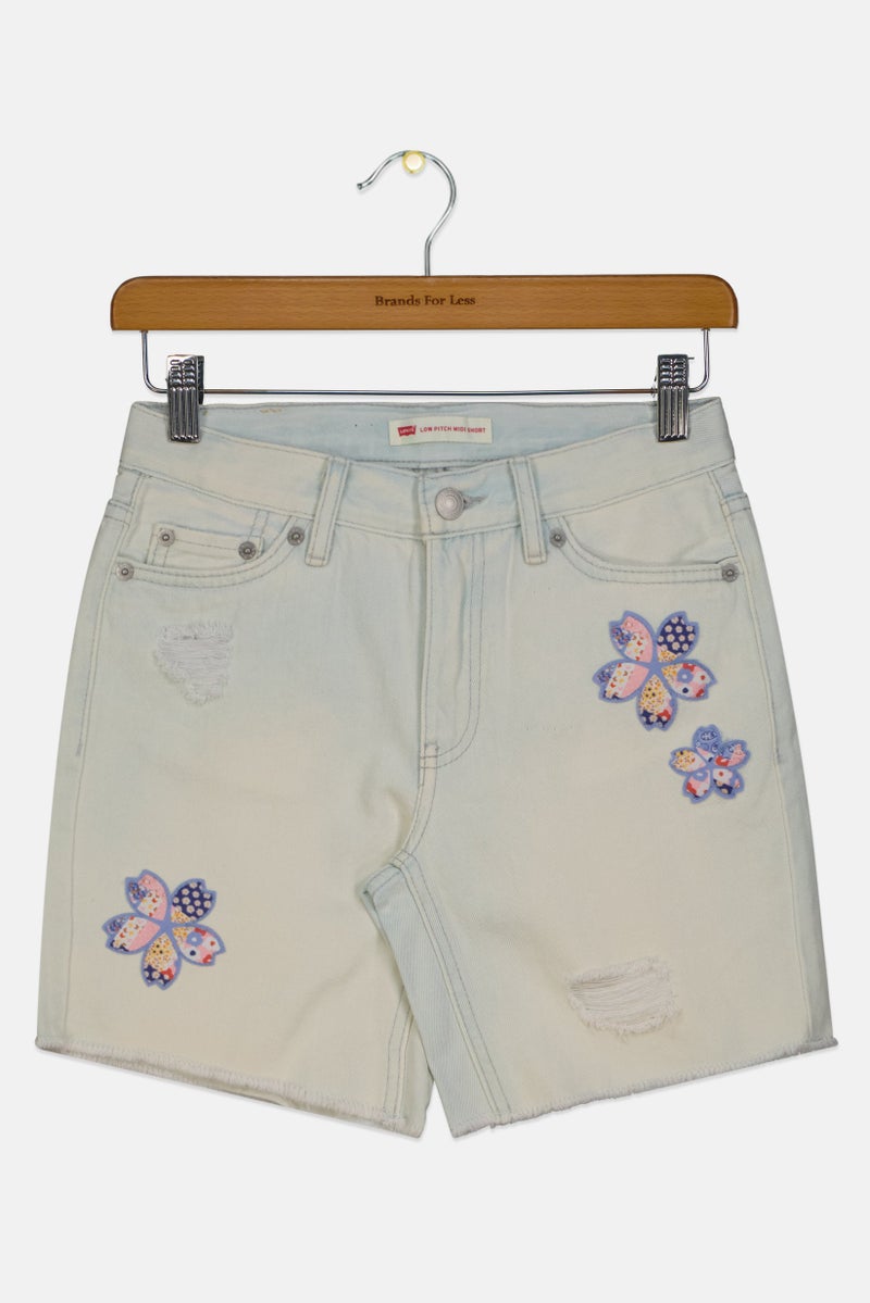 Levi's Kids Girl Embroidered Denim Shorts, Off White - Image 1