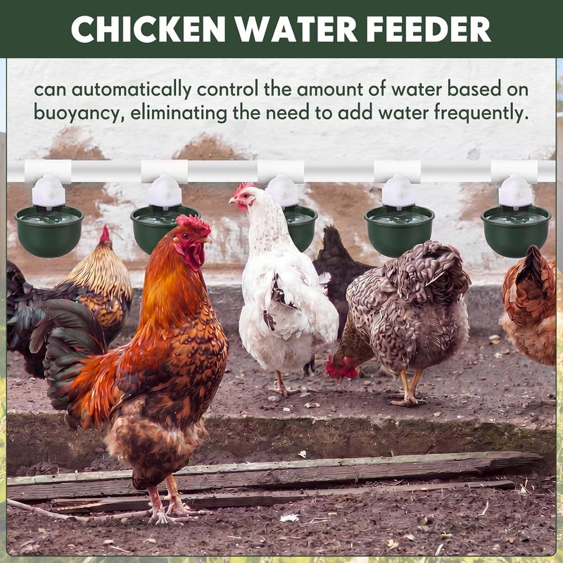LemonRoad 30 Set Automatic Chicken Waterer Cup with 1/2" PVC Tee Fitting Chicken Drinking Bowl, Poultry Drinker Mounting Hole Opener,Water Dispenser Feeder for Duck, Goose, Pigeon(Military Green) - Image 5