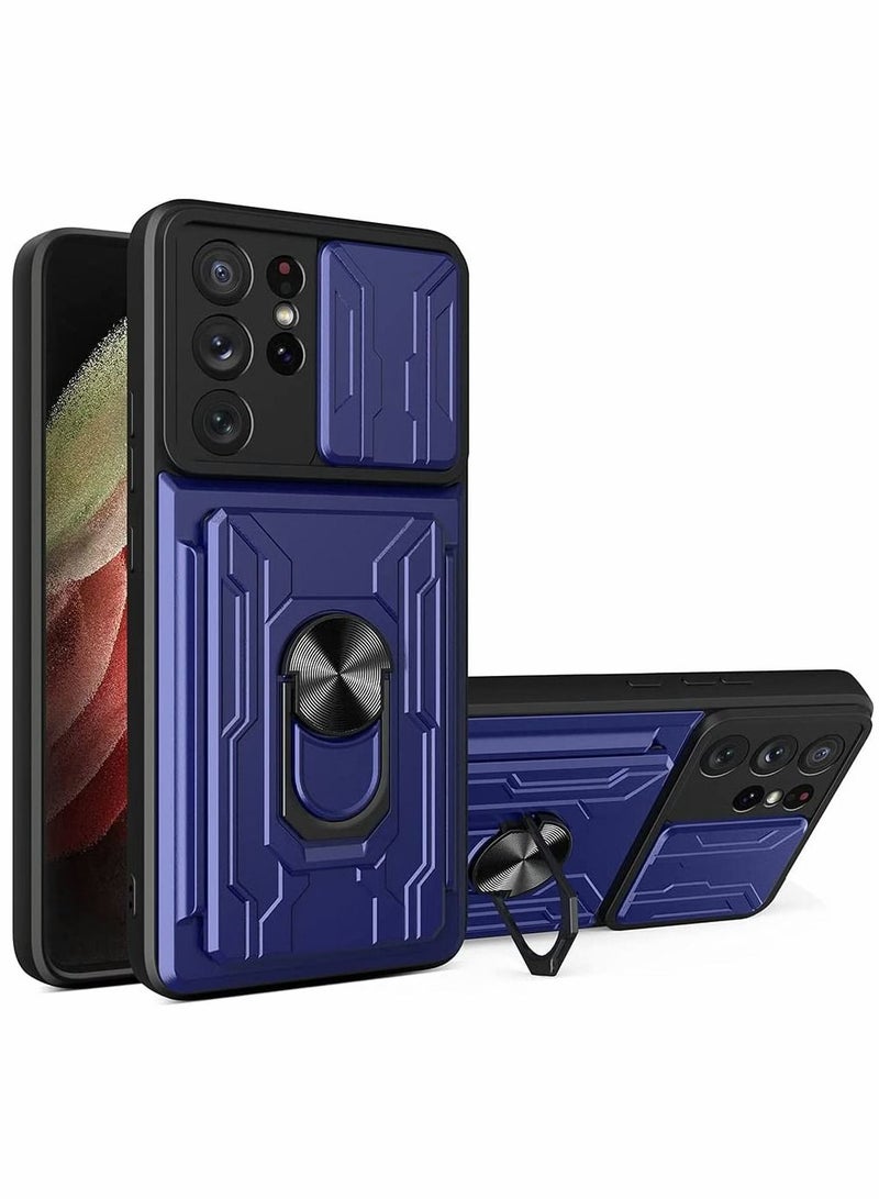Y&D Case for Samsung Galaxy S21 Ultra 5G with Removable Kickstand Card Holder Slide Camera Cover Ring Stand Magnetic Hybrid Armor Hard Luxury Blue  - Image 1