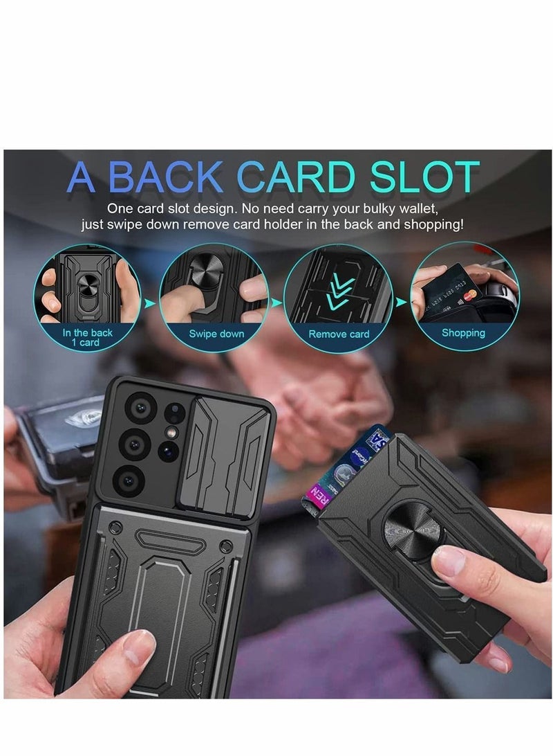 Y&D Case for Samsung Galaxy S21 Ultra 5G with Removable Kickstand Card Holder Slide Camera Cover Ring Stand Magnetic Hybrid Armor Hard Luxury Blue  - Image 4