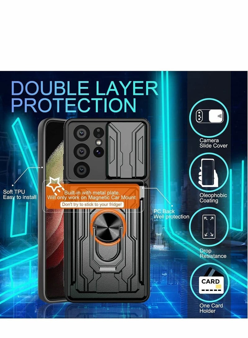 Y&D Case for Samsung Galaxy S21 Ultra 5G with Removable Kickstand Card Holder Slide Camera Cover Ring Stand Magnetic Hybrid Armor Hard Luxury Blue  - Image 5