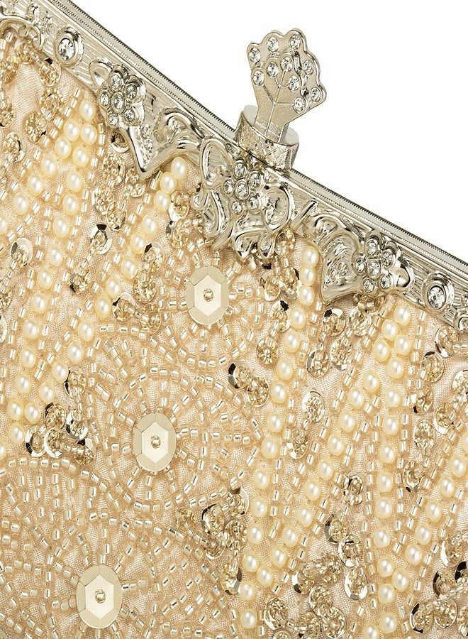 DA BODAN Women's Evening Bag Vintage Beaded Sequin Pearl Clutch Handbag Shoulder Bag Purses for Wedding Bridal Prom Party (Champagne) - Image 5