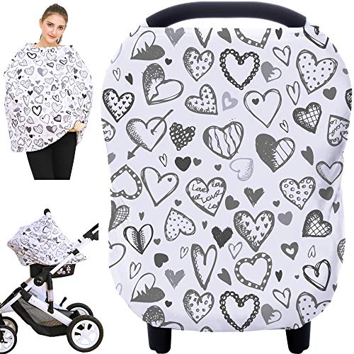 Hicoco Baby Car Seat Covers, Carseat Canopy, Boys Girls Privacy Breastfeeding Cover (Grey Heart) - Image 1