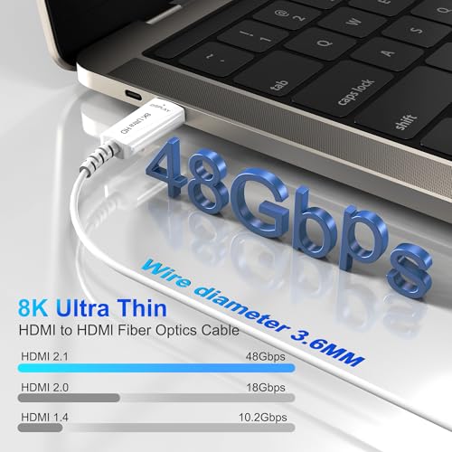 DGHUMEN 8K Fiber Optic HDMI Cable 15 FT 8K60Hz 4K240Hz Thin Extra Long HDMI Cable 48Gbps Ultra High Speed Dynamic HDR eARC HDCP 2223 3D Compatible for PS45XboxTVLaptopMonitor - Image 3