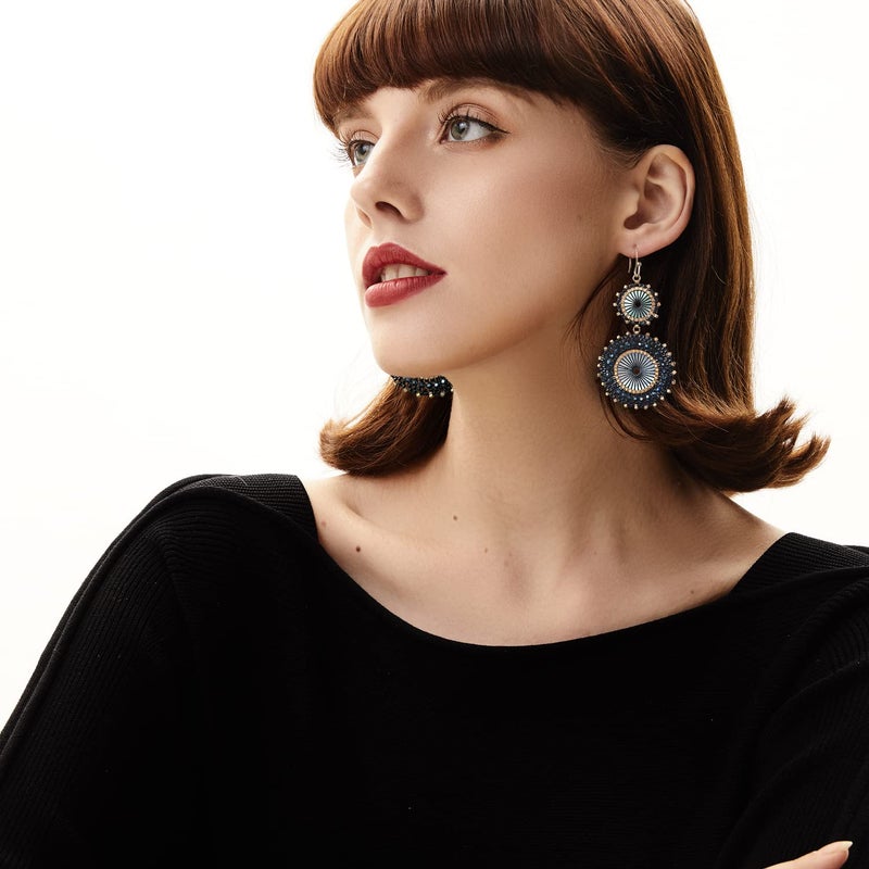 Badu Black Beaded Earrings Glass Seed Beads Bohemian Acrylic Dangle Handmade Fashion Jewelry for Women (Style-42) - Image 3