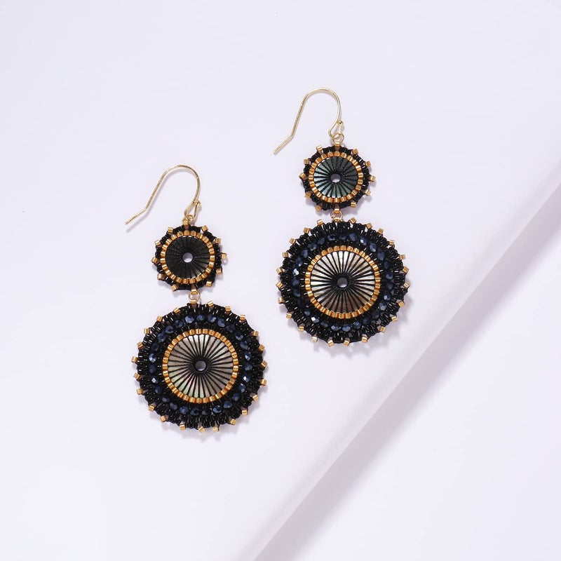 Badu Black Beaded Earrings Glass Seed Beads Bohemian Acrylic Dangle Handmade Fashion Jewelry for Women (Style-42) - Image 5