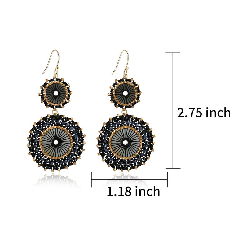 Badu Black Beaded Earrings Glass Seed Beads Bohemian Acrylic Dangle Handmade Fashion Jewelry for Women (Style-42) - Image 4
