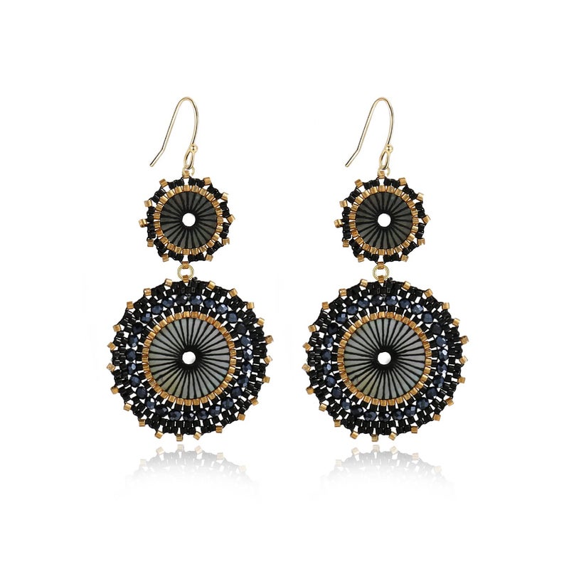 Badu Black Beaded Earrings Glass Seed Beads Bohemian Acrylic Dangle Handmade Fashion Jewelry for Women (Style-42) - Image 1
