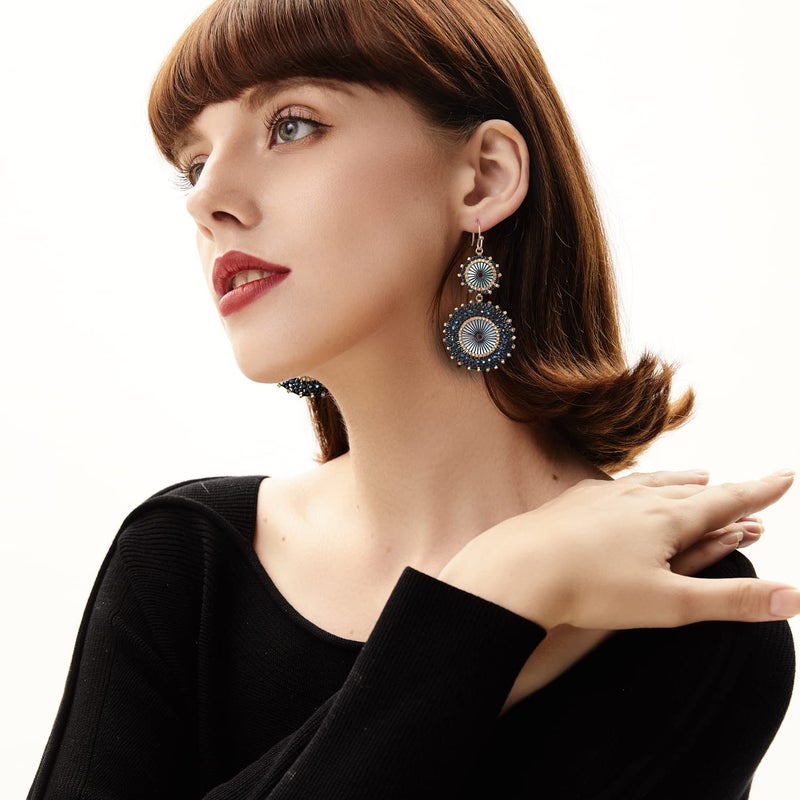 Badu Black Beaded Earrings Glass Seed Beads Bohemian Acrylic Dangle Handmade Fashion Jewelry for Women (Style-42) - Image 2
