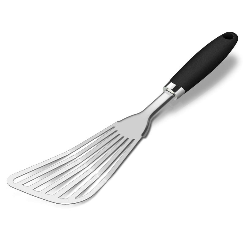 JXWING 304 Stainless Steel Fish Spatula, Non-Slip Ergonomic Handle Slotted Spatula, Black - Image 1