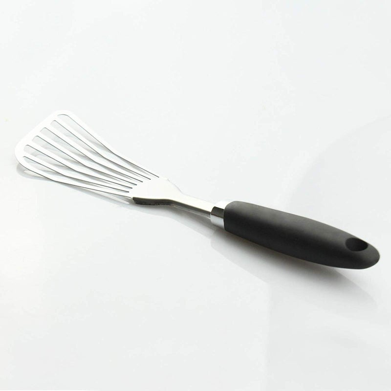 JXWING 304 Stainless Steel Fish Spatula, Non-Slip Ergonomic Handle Slotted Spatula, Black - Image 2