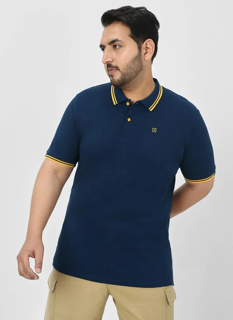Urbano Plus Men's Navy Blue Solid Regular Fit Polo T-Shirt